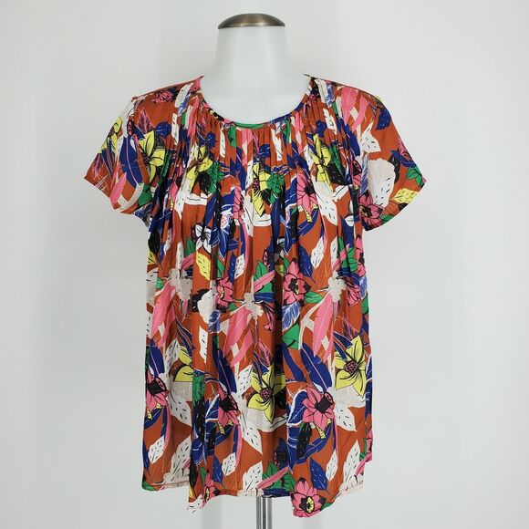 Anthropologie Tops - New Anthropologie Dolan Left Coast Pleated Top Floral Print Terra Cotta Size XS